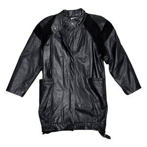 STUNNING Vintage 90s G-III 100% GENUINE LEATHER Retro Trench Coat Womens Small